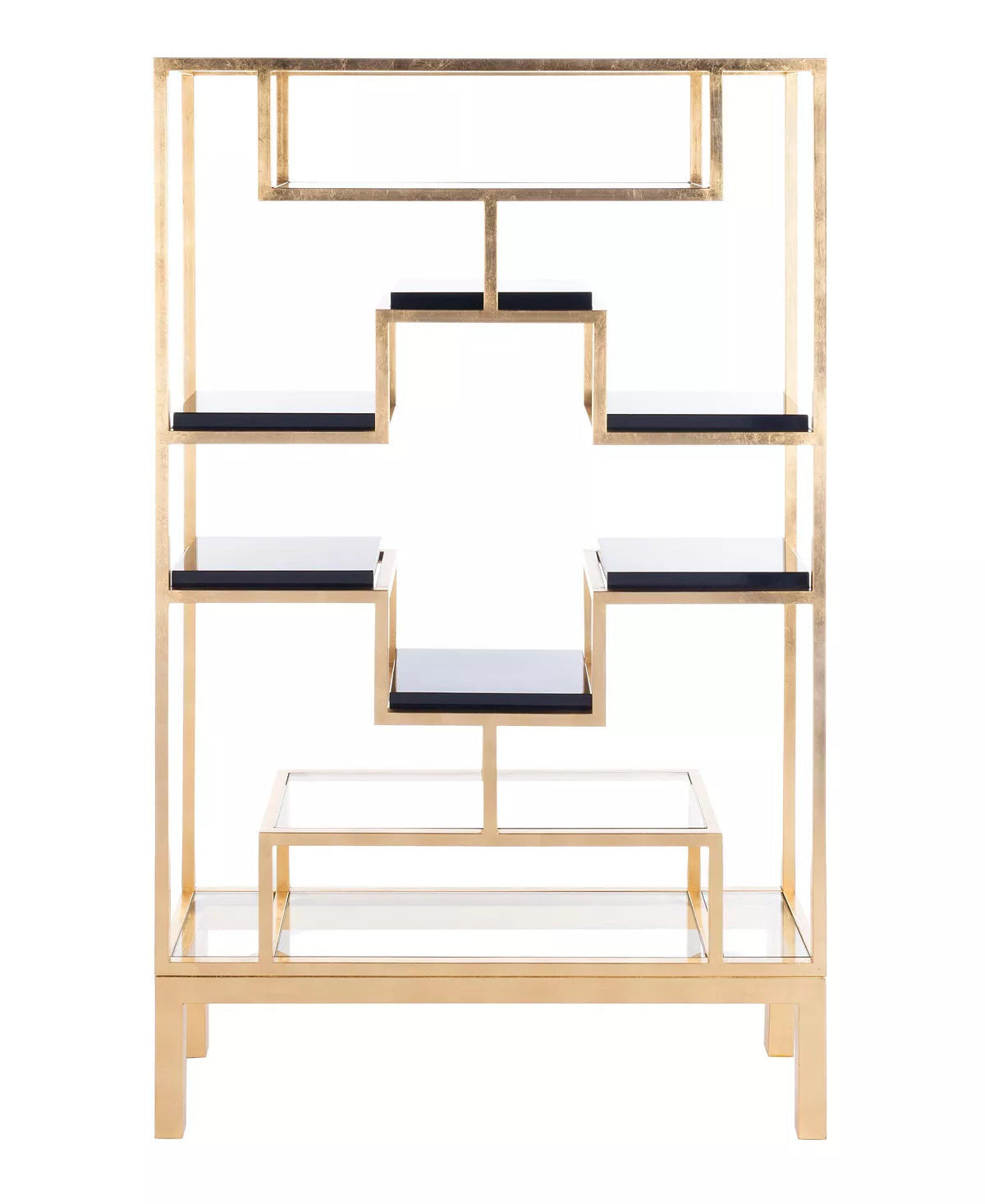 GOLD LEAF ETAGERE WITH BLACK SHELVES