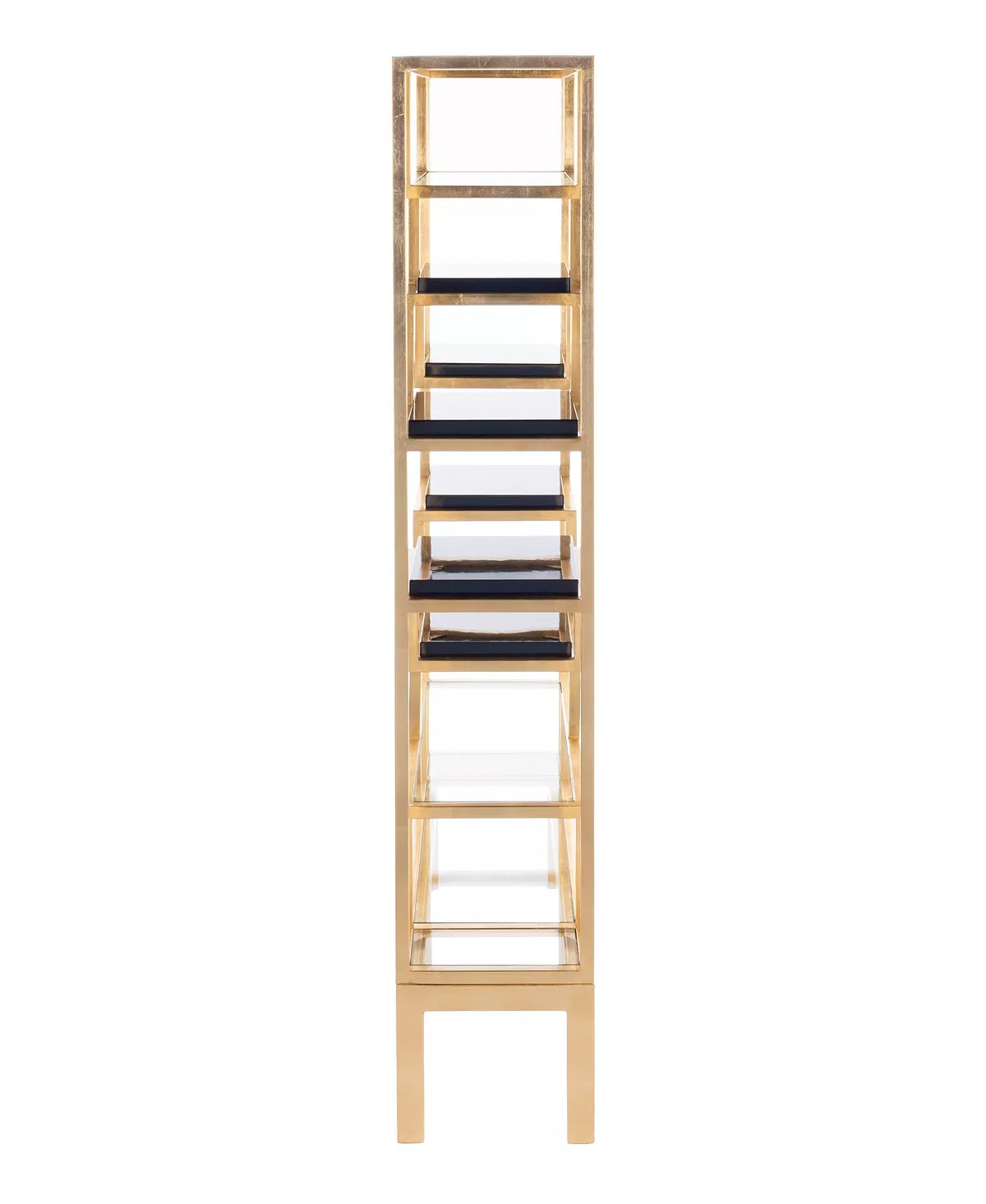 GOLD LEAF ETAGERE WITH BLACK SHELVES