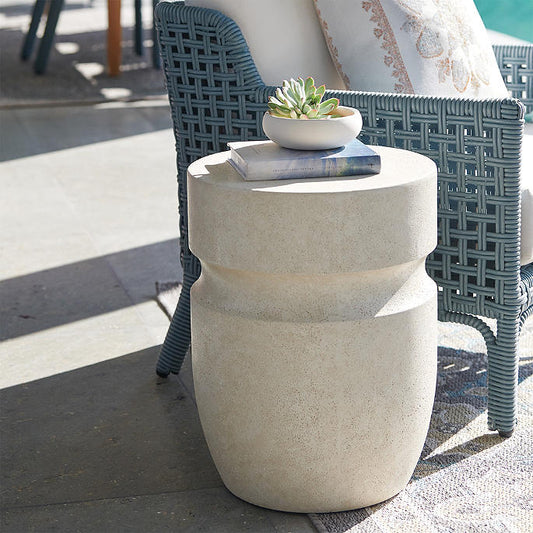 WHITE STONE LOOK SIDE TABLE OR STOOL