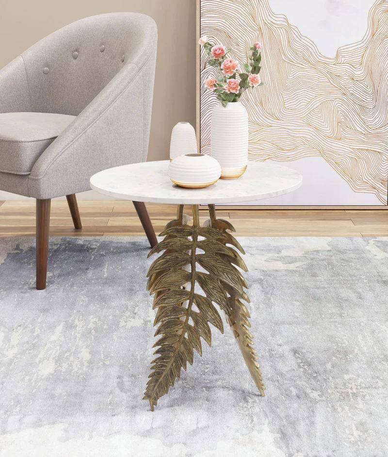 ROUND WHITE AND GOLD PALM SIDE TABLE