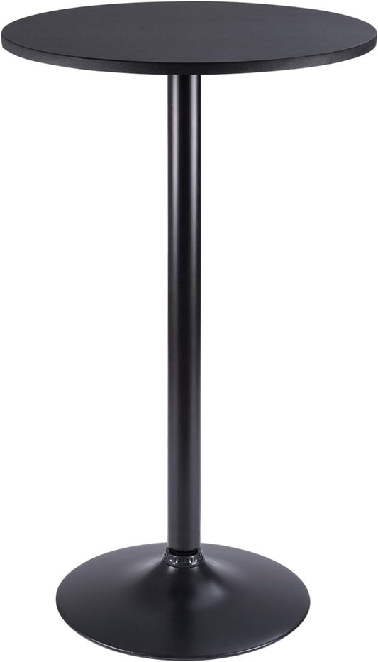 BLACK HIGH TOP ROUND PUB TABLE WITH METAL BASE