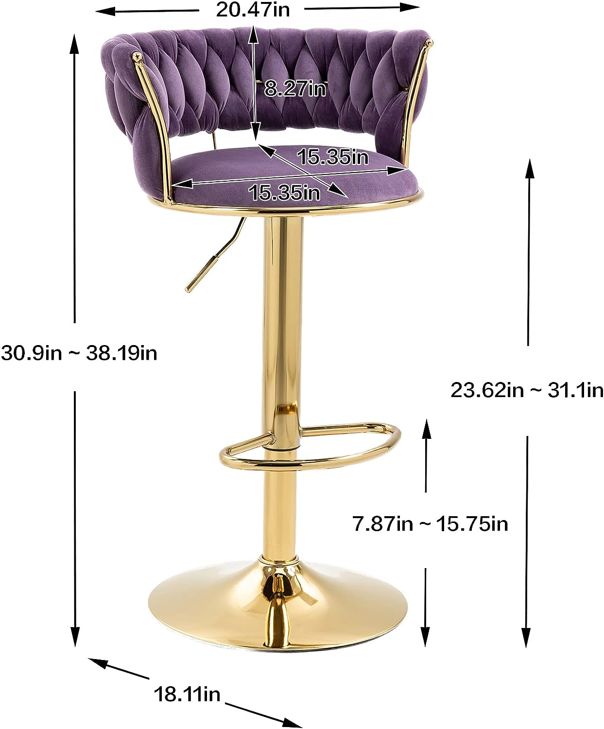 PURPLE VELVET BAR STOOL WITH GOLD SWIVEL LEGS