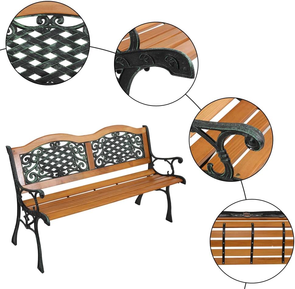 GARDEN BENCH -WOOD SEAT WITH IRON FRAME 49.5"