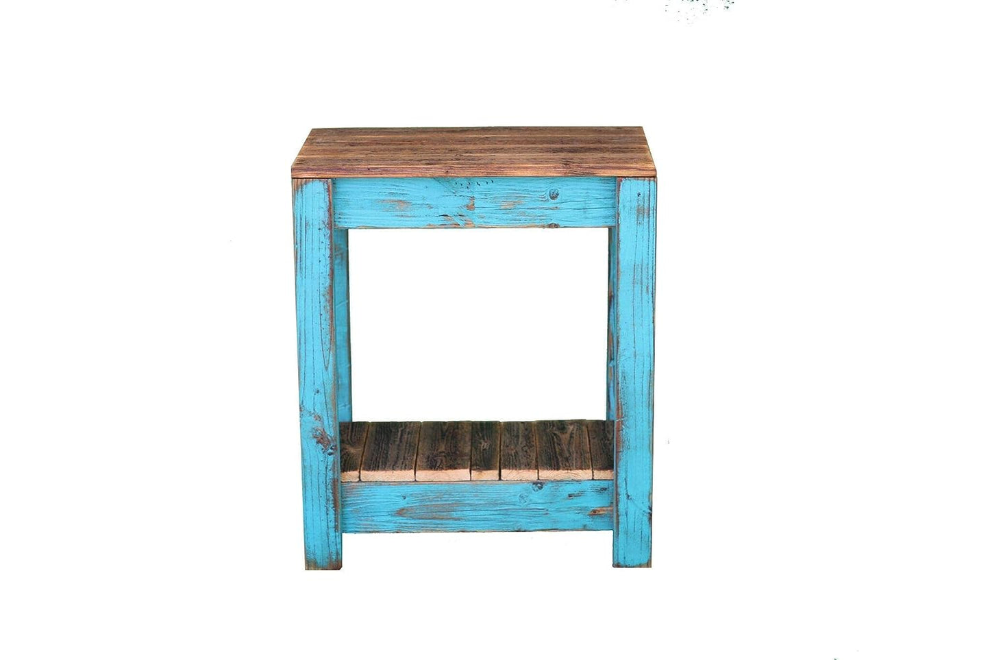 TURQUOISE RECLAIMED WOOD END TABLE