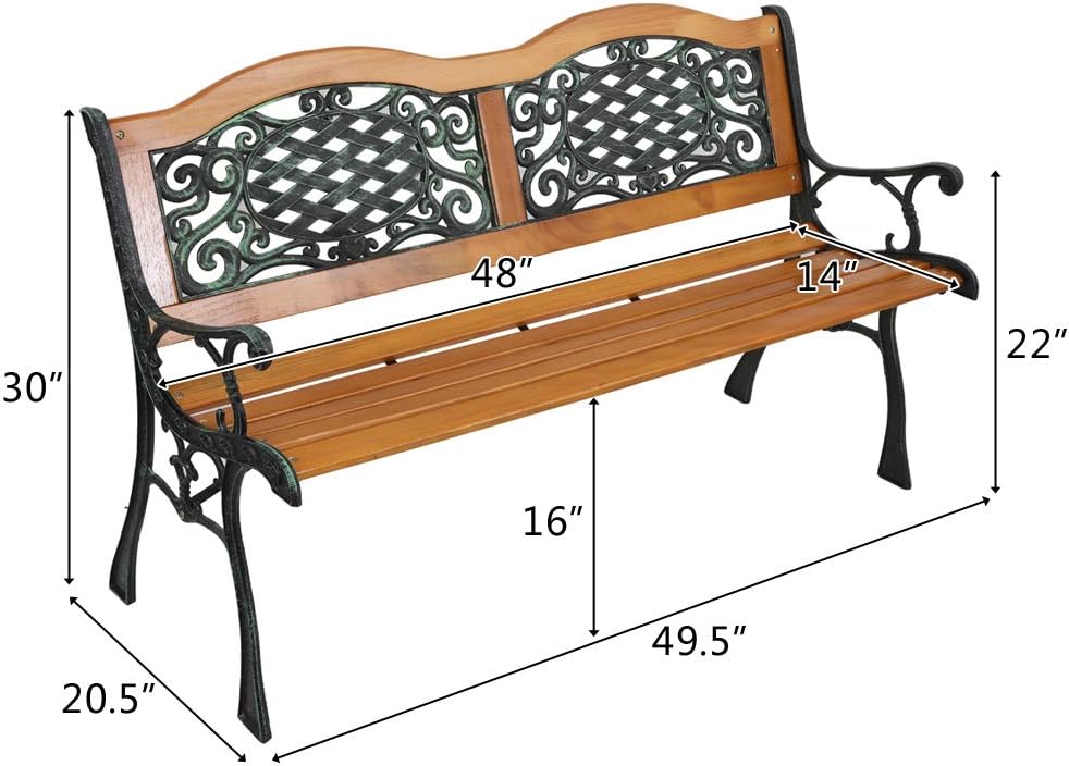 GARDEN BENCH -WOOD SEAT WITH IRON FRAME 49.5"