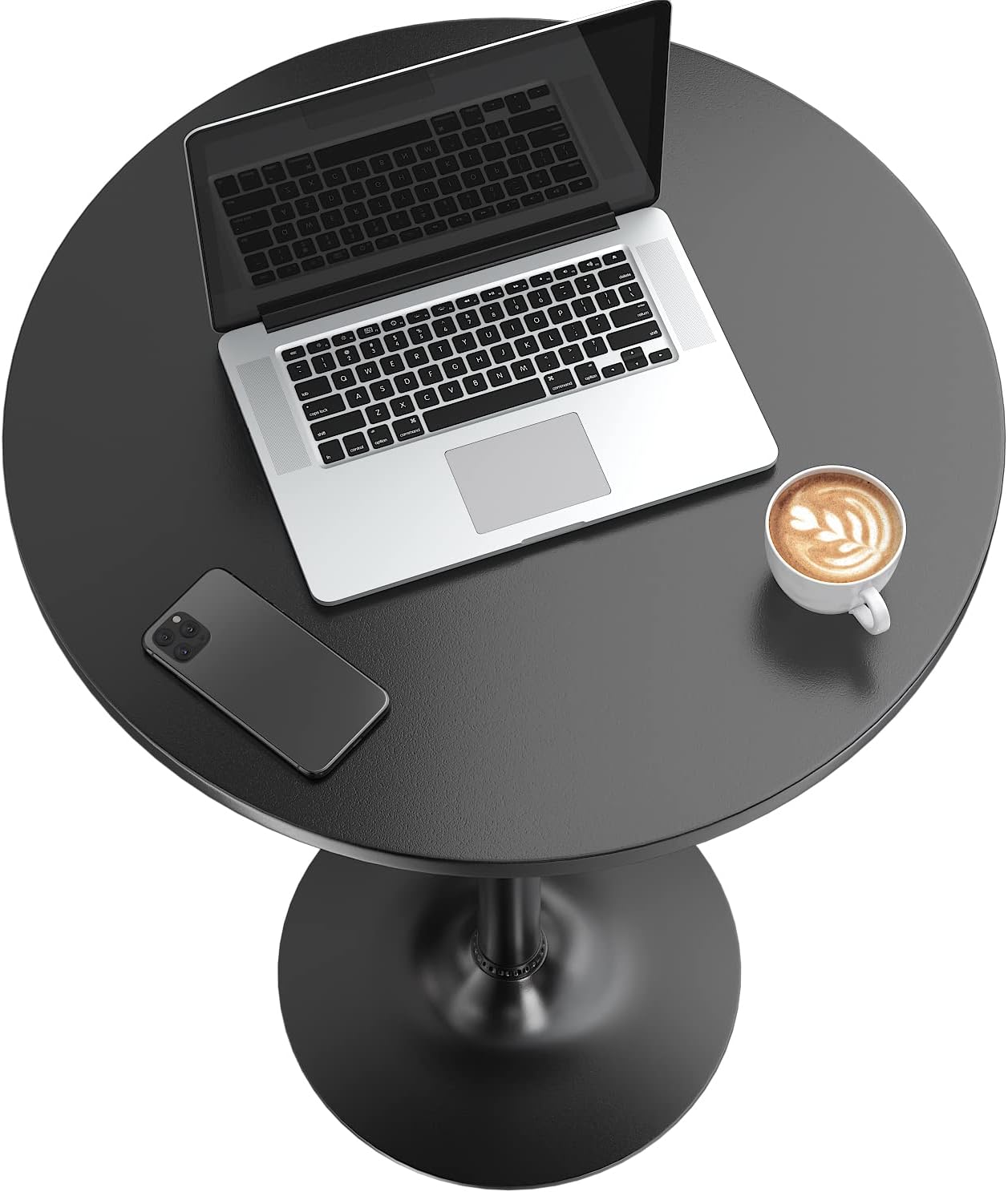 BLACK HIGH TOP ROUND PUB TABLE WITH METAL BASE