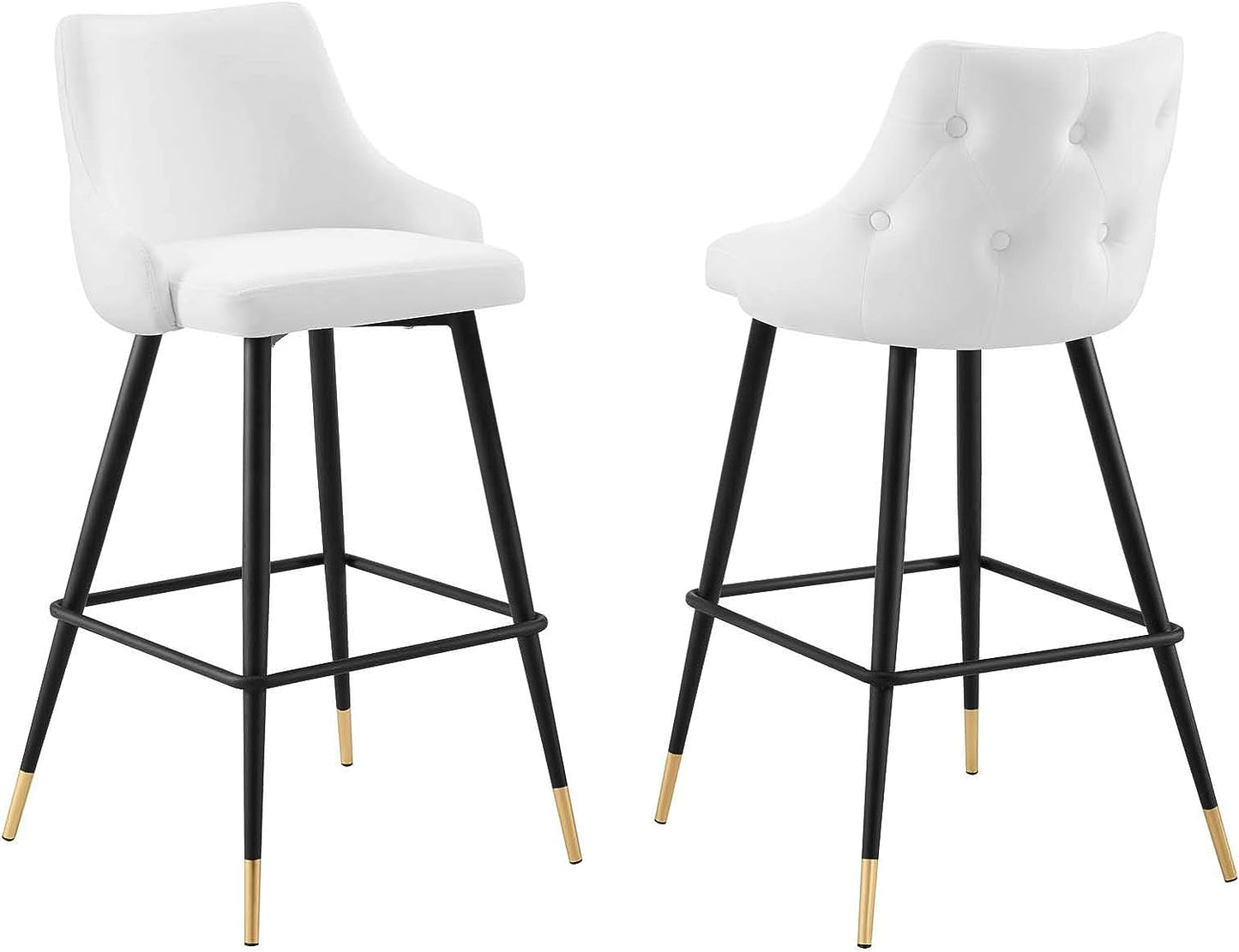 WHITE VELVET BAR CHAIRS WITH GOLD TIP METAL LEGS