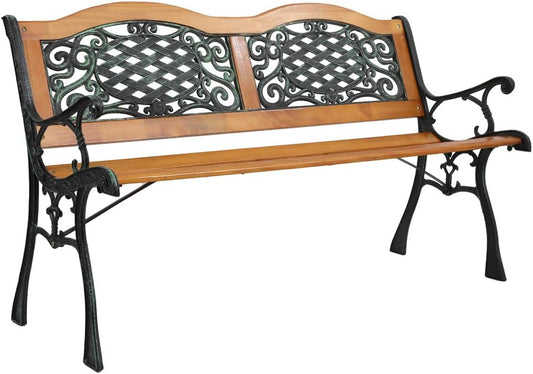 GARDEN BENCH -WOOD SEAT WITH IRON FRAME 49.5"
