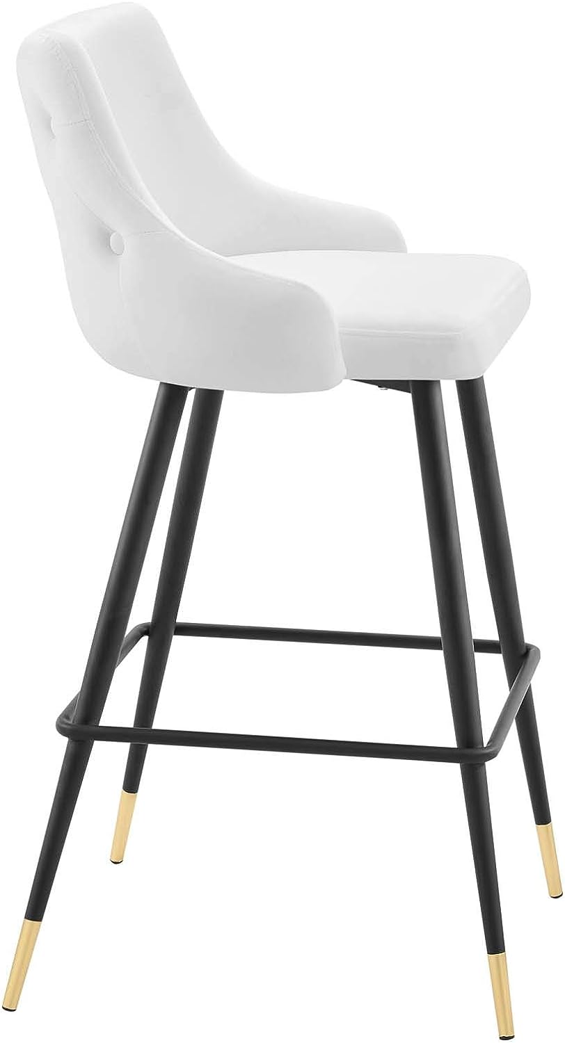 WHITE VELVET BAR CHAIRS WITH GOLD TIP METAL LEGS