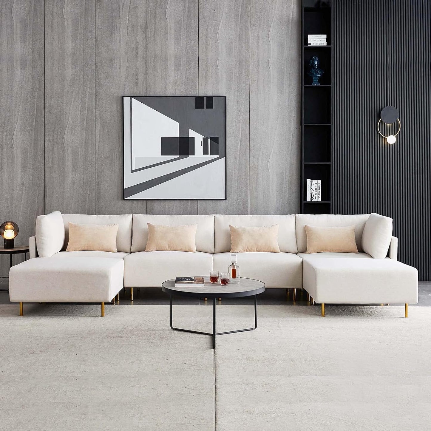 OFF WHITE MODULAR 6-PIECE SOFA WITH GOLD LEGS