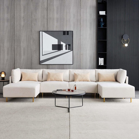 OFF WHITE MODULAR 6-PIECE SOFA WITH GOLD LEGS