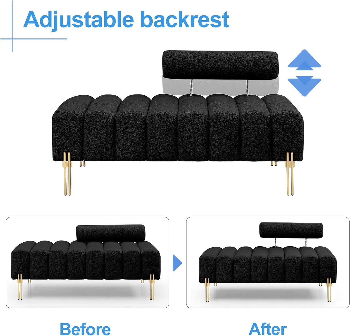 BLACK BOULCE MODERN BENCH WITH ADJUSTABLE BACKREST