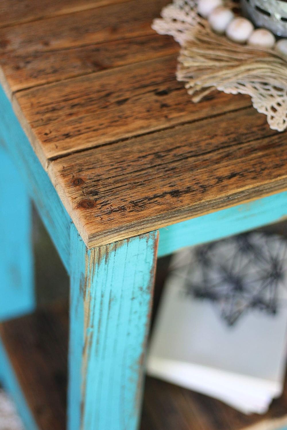 TURQUOISE RECLAIMED WOOD END TABLE