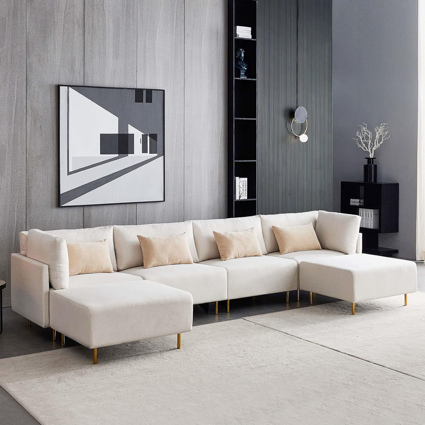 OFF WHITE MODULAR 6-PIECE SOFA WITH GOLD LEGS