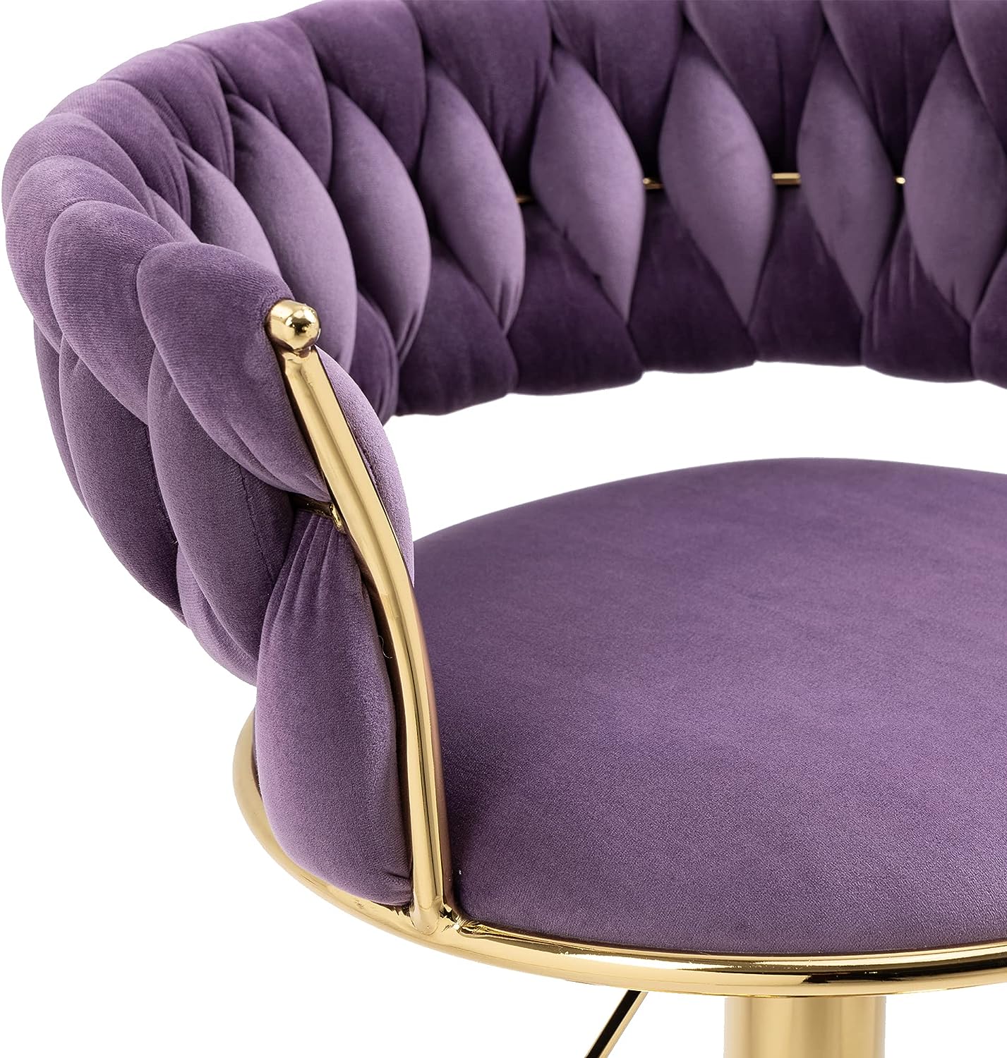 PURPLE VELVET BAR STOOL WITH GOLD SWIVEL LEGS