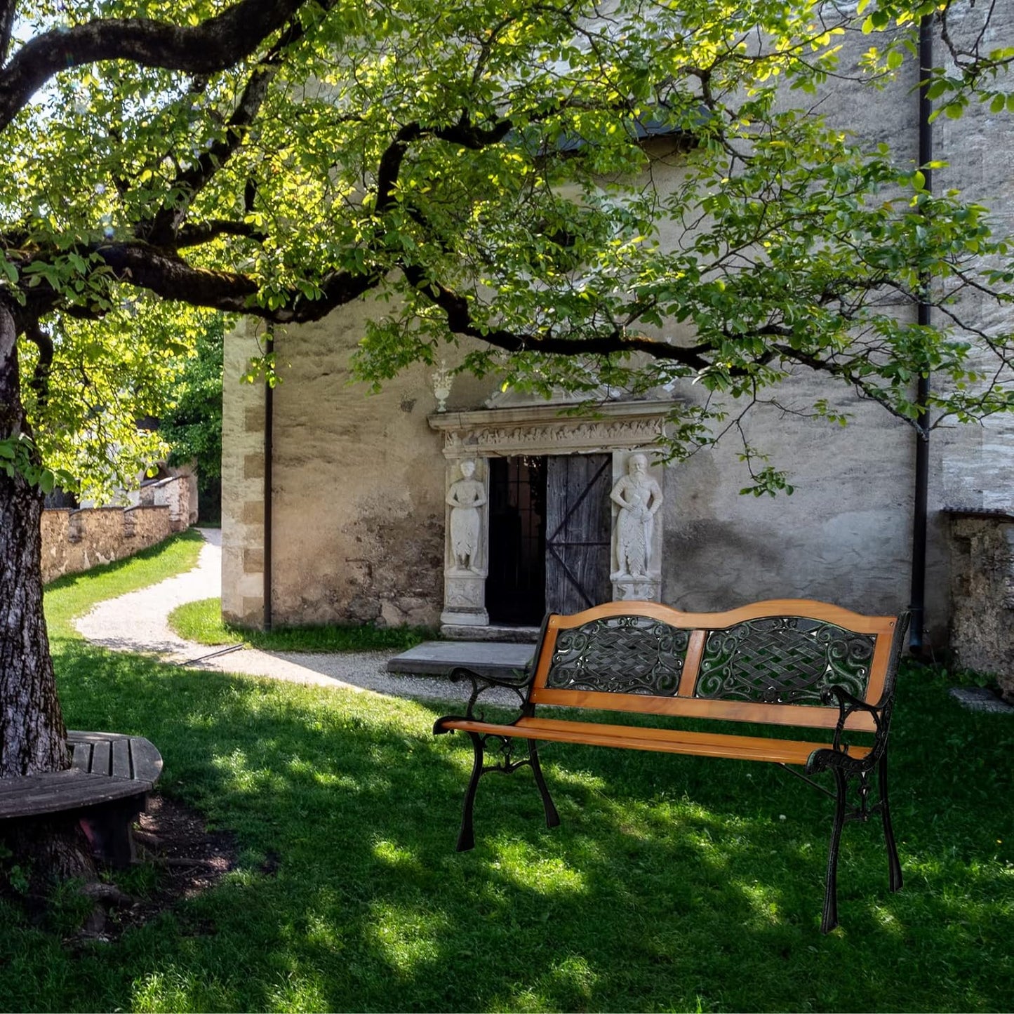 GARDEN BENCH -WOOD SEAT WITH IRON FRAME 49.5"
