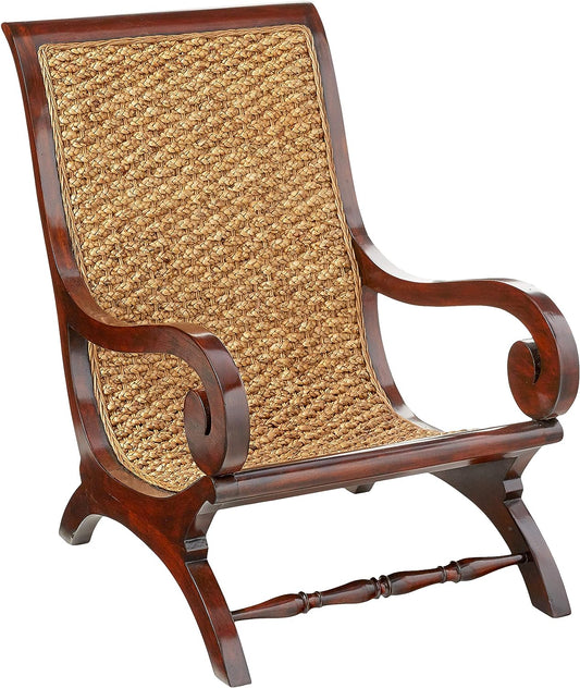 MAHOGANY AND SISAL LOUNGE ARM CHAIR