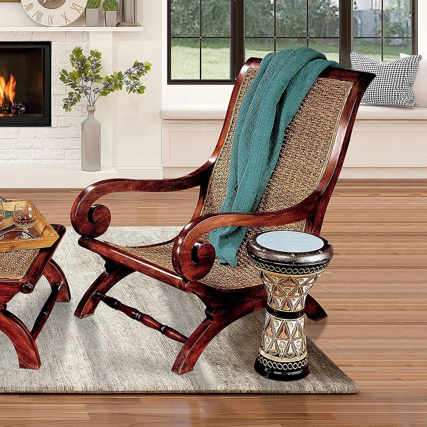 MAHOGANY AND SISAL LOUNGE ARM CHAIR