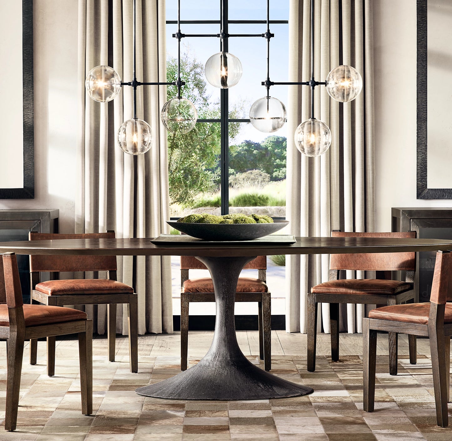 OVAL WOOD AND HAMMERED IRON DINING TABLE