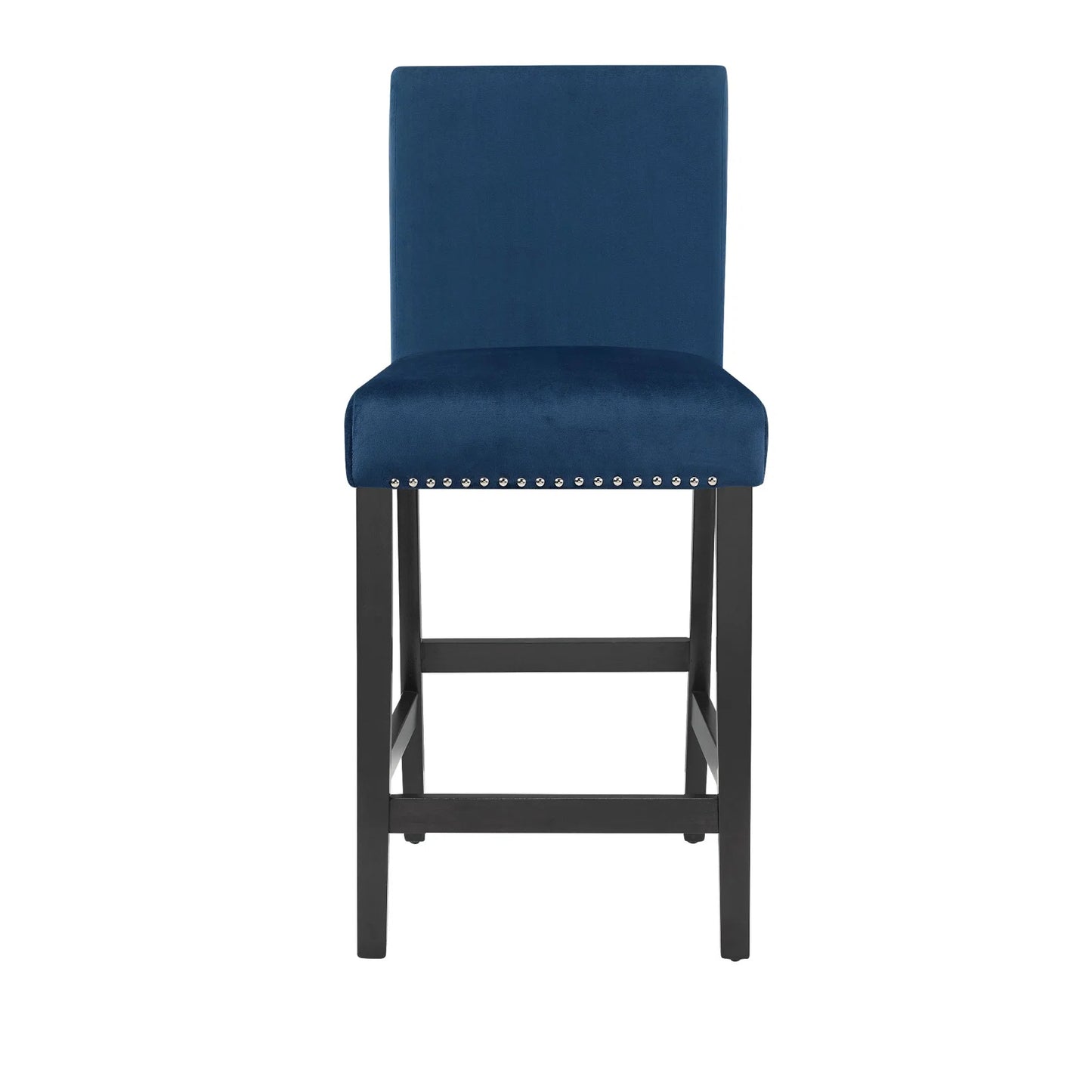 TALL BLUE VELVET DINING CHAIRS WITH SILVER RIVETS