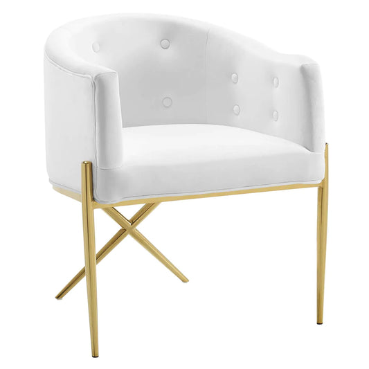 WHITE VELVET CLUB CHAIR WITH GOLD LEGS