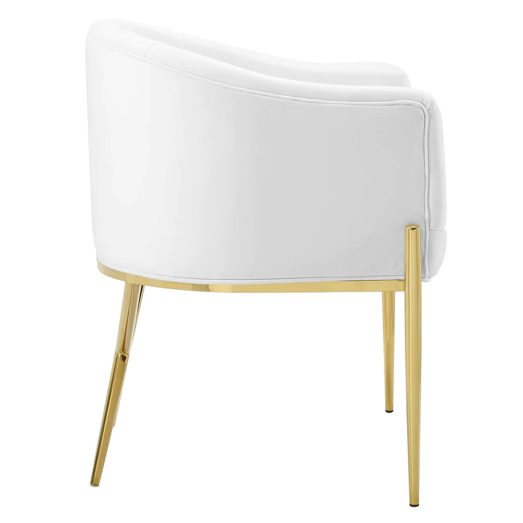 WHITE VELVET CLUB CHAIR WITH GOLD LEGS