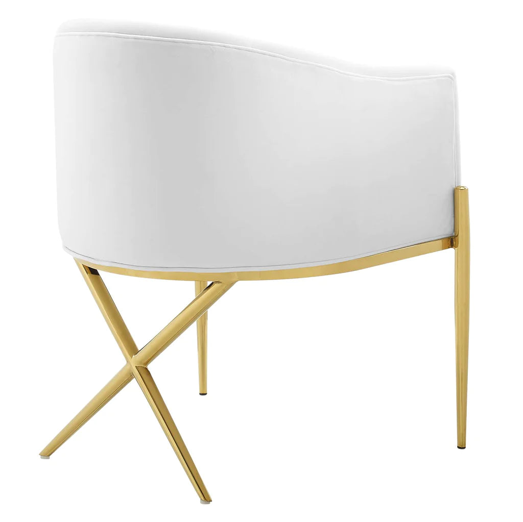 WHITE VELVET CLUB CHAIR WITH GOLD LEGS