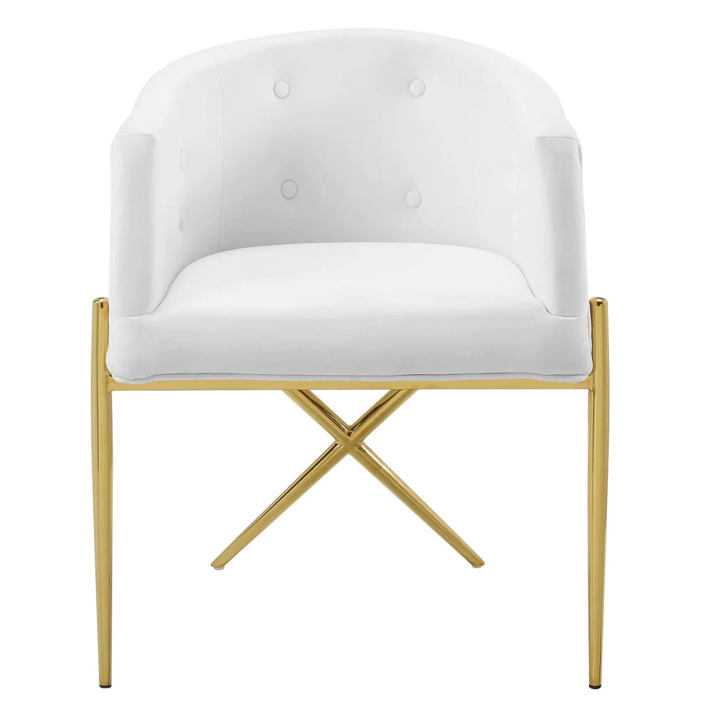 WHITE VELVET CLUB CHAIR WITH GOLD LEGS
