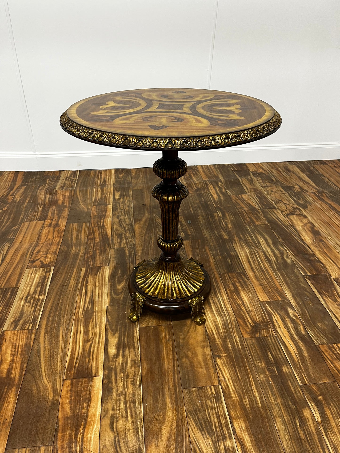 BRASS AND INLAY WOOD CAFE TABLE