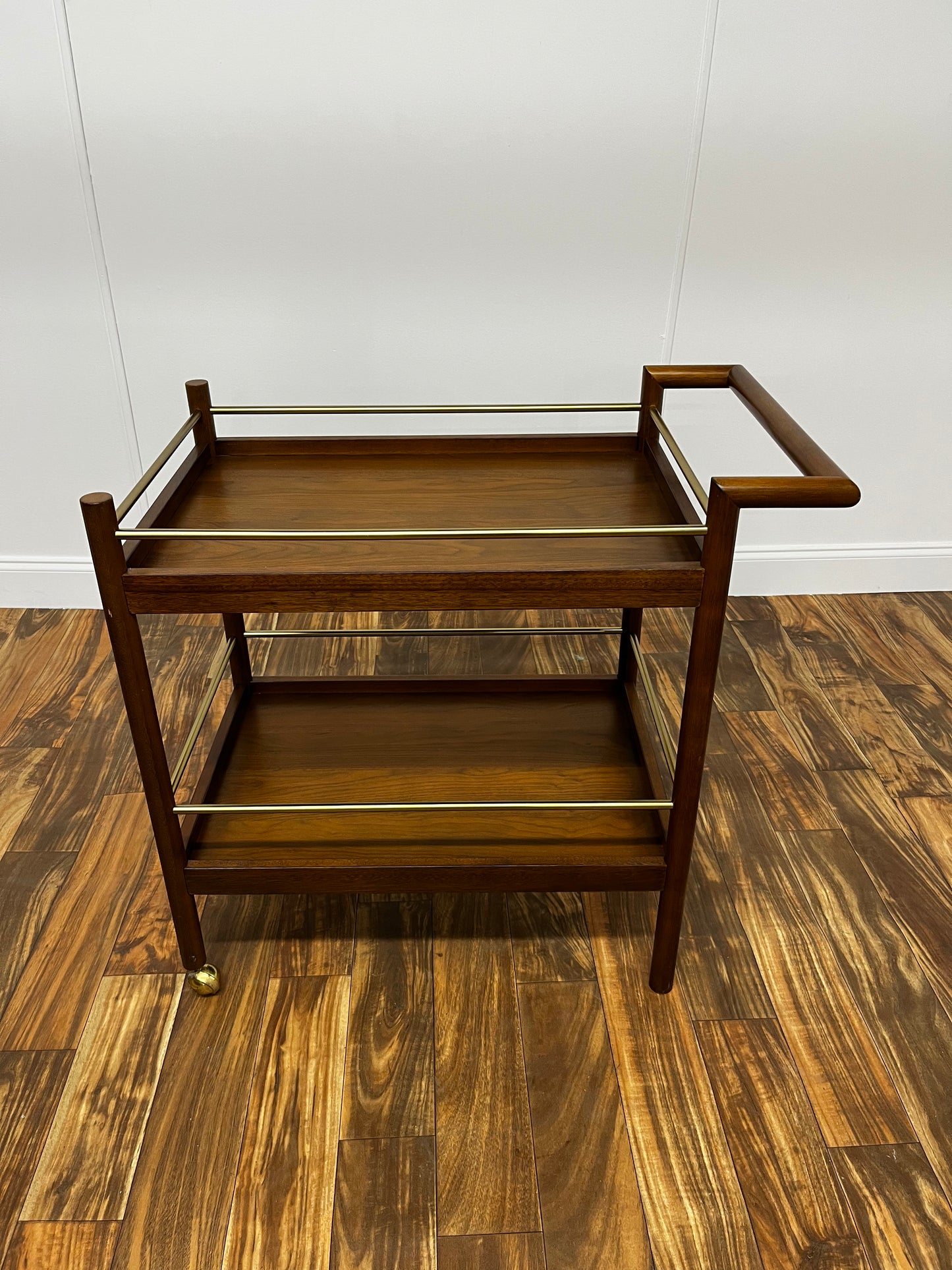 SOLID WOOD BAR CART WITH BRASS HARDWARE