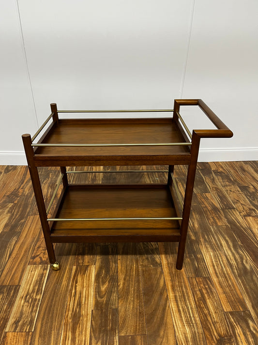 SOLID WOOD BAR CART WITH BRASS HARDWARE