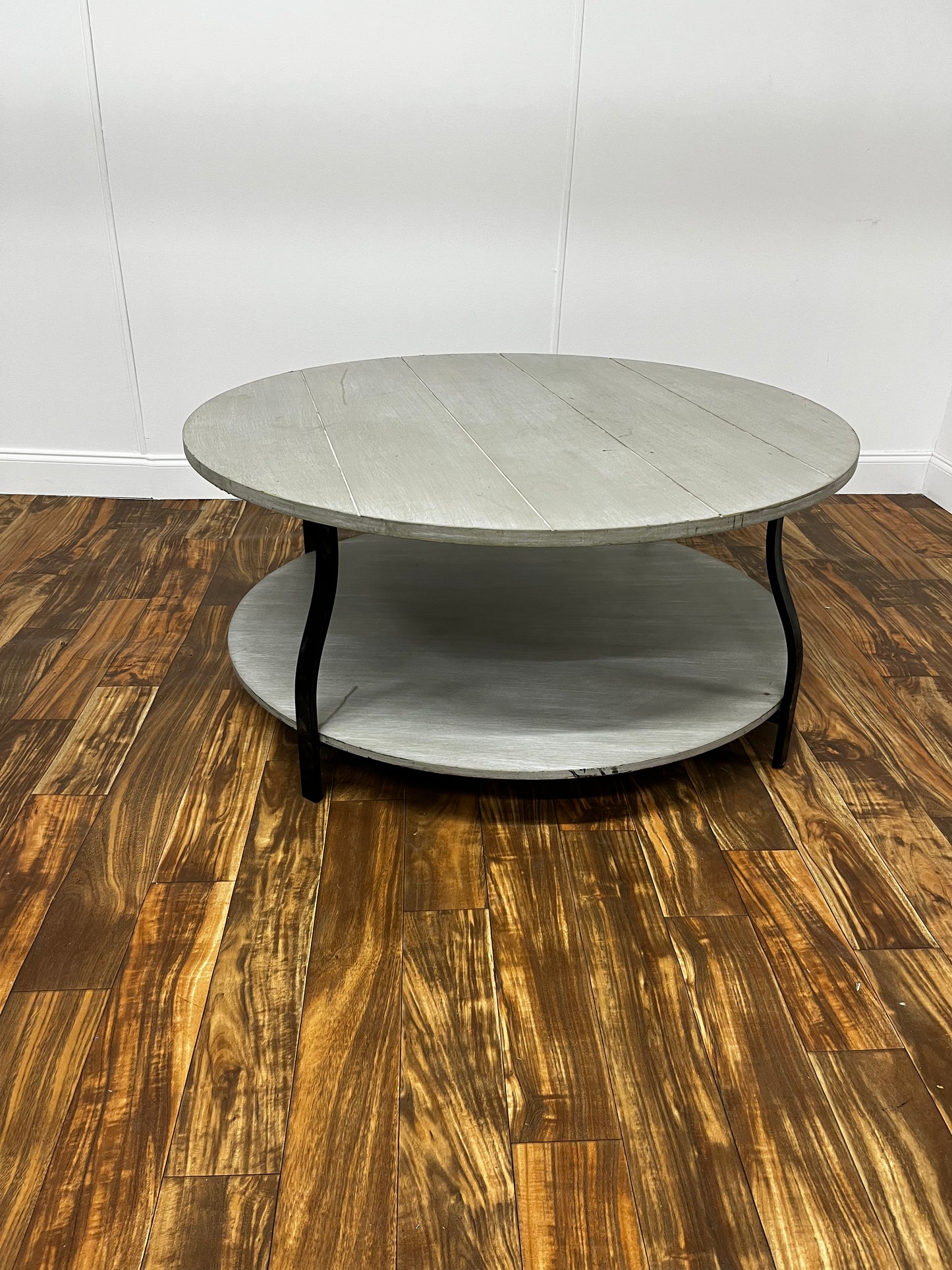 ROUND TWO TIERED GRAY COFFEE TABLE