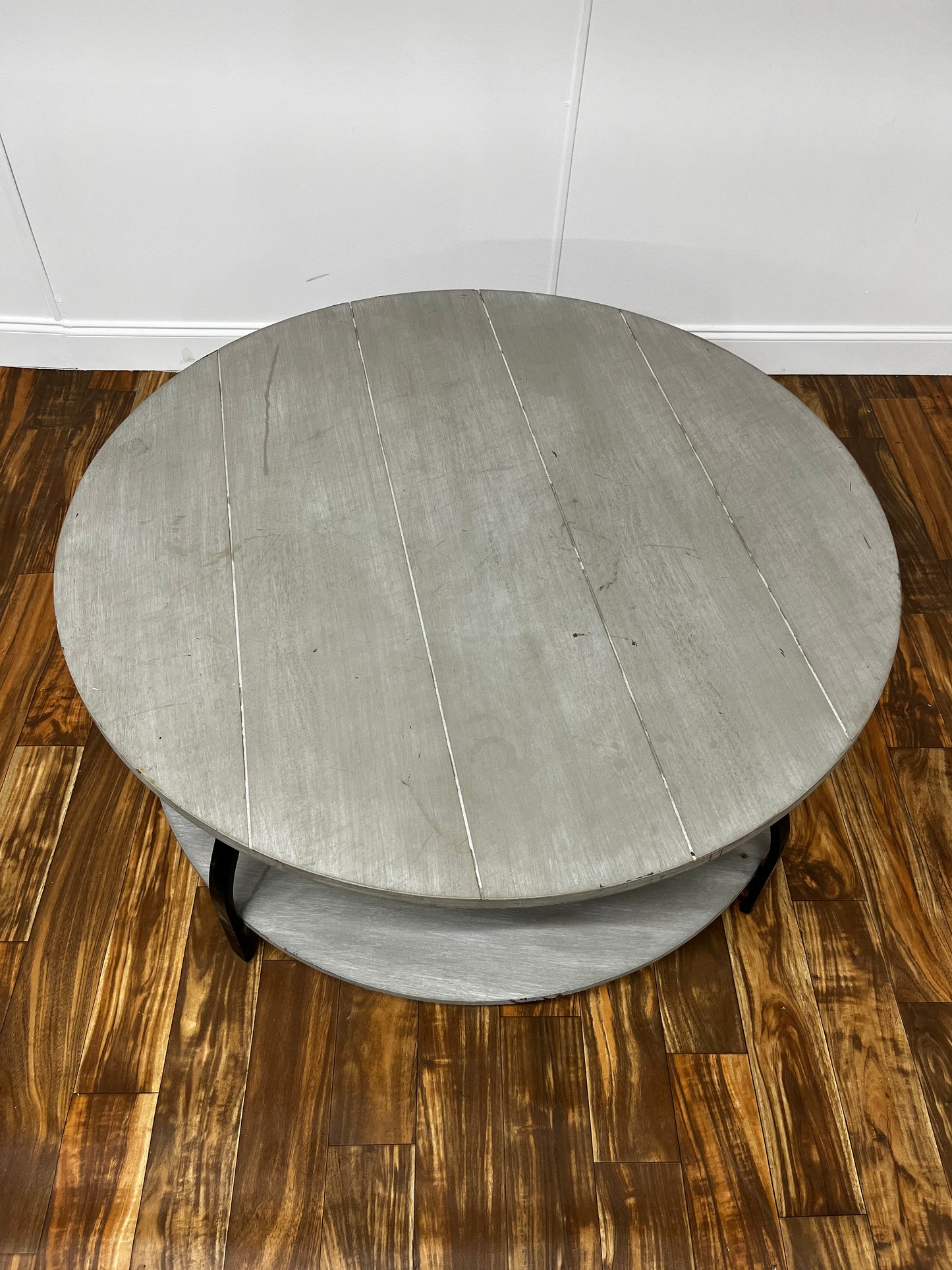 ROUND TWO TIERED GRAY COFFEE TABLE
