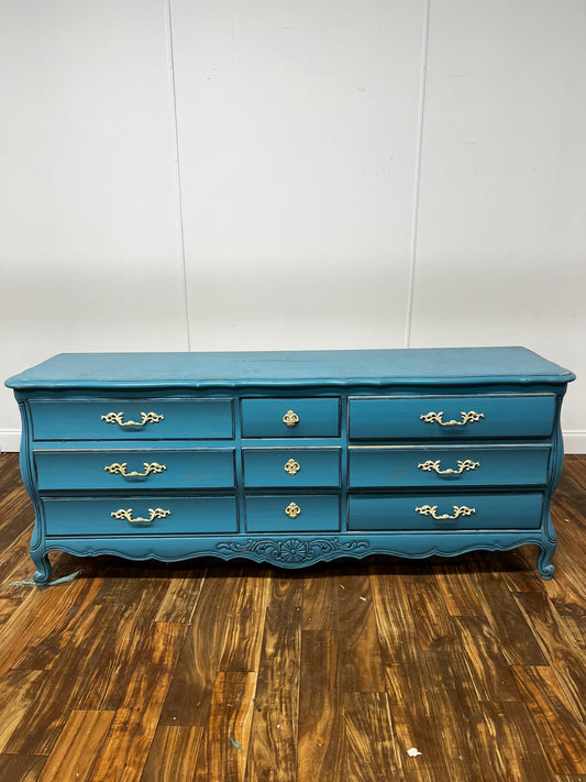 VINTAGE PAINTED BLUE DRESSER CABINET