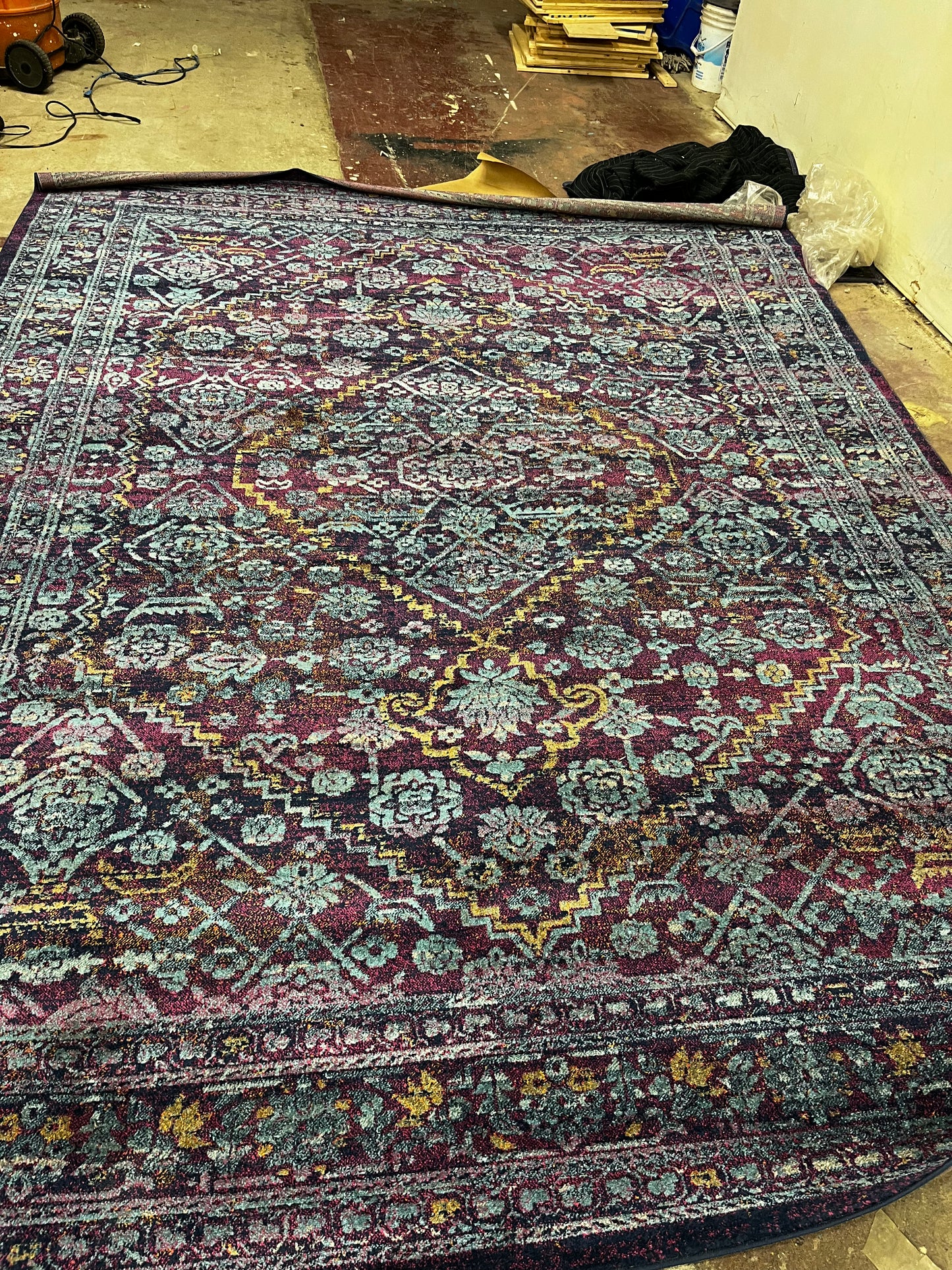 PURPLE, TEAL, & YELLOW ORIENTAL RUG