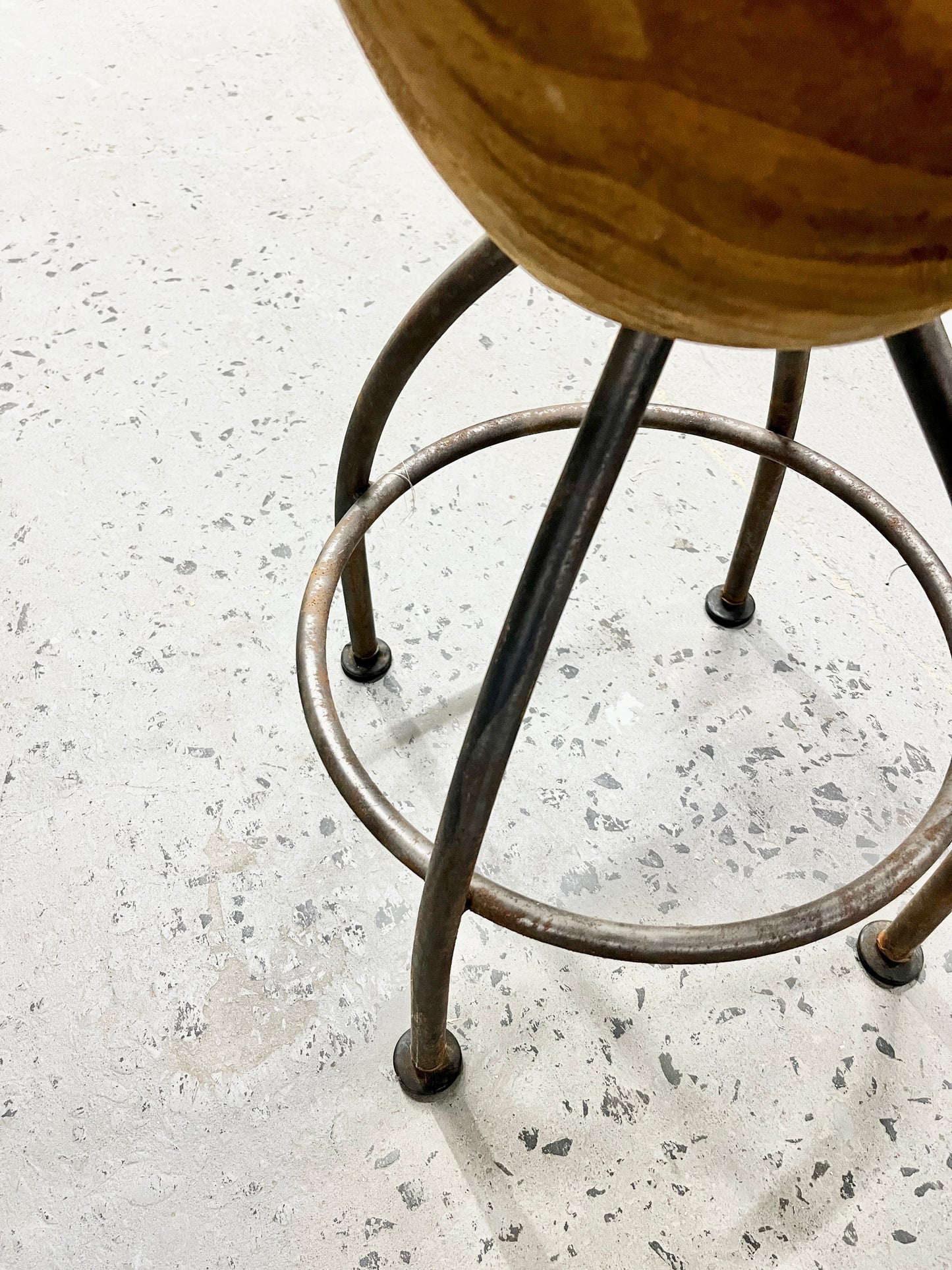NATURAL WOOD AND CAST IRON STOOL