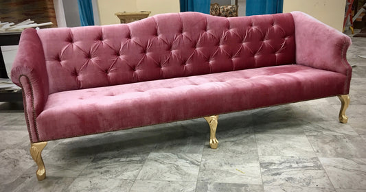 ROSE PINK VELOUR VELVET TUFTED SOFA