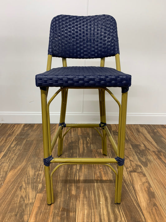 BLUE WICKER HIGH CHAIR BAR STOOL