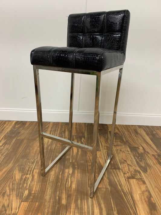 BLACK ALLIGATOR SKIN HIGH CHAIR BAR STOOL WITH CHROME LEGS