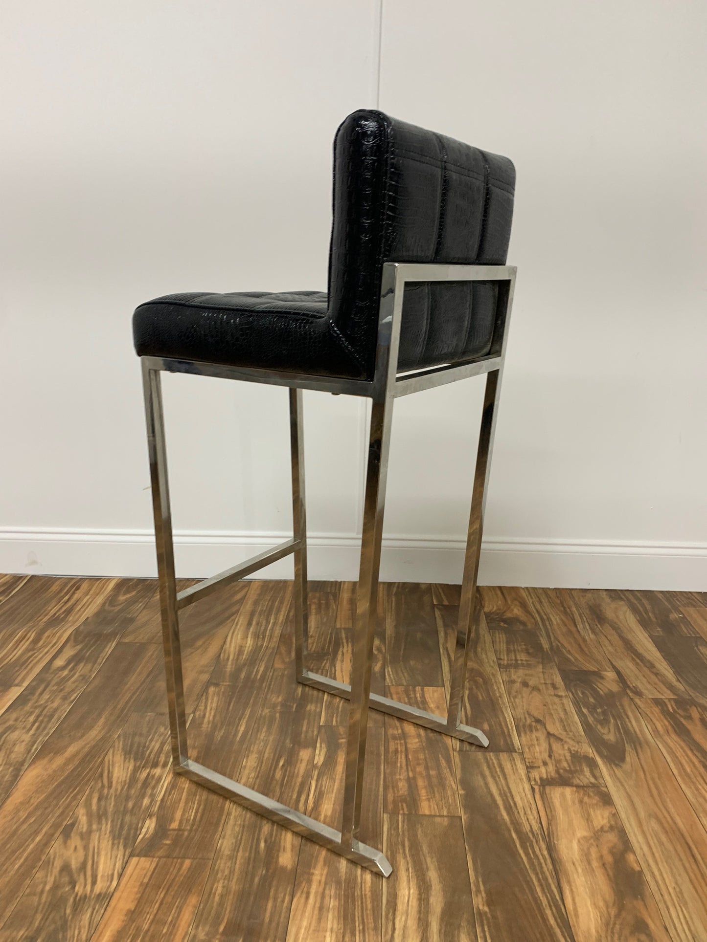 BLACK ALLIGATOR SKIN HIGH CHAIR BAR STOOL WITH CHROME LEGS