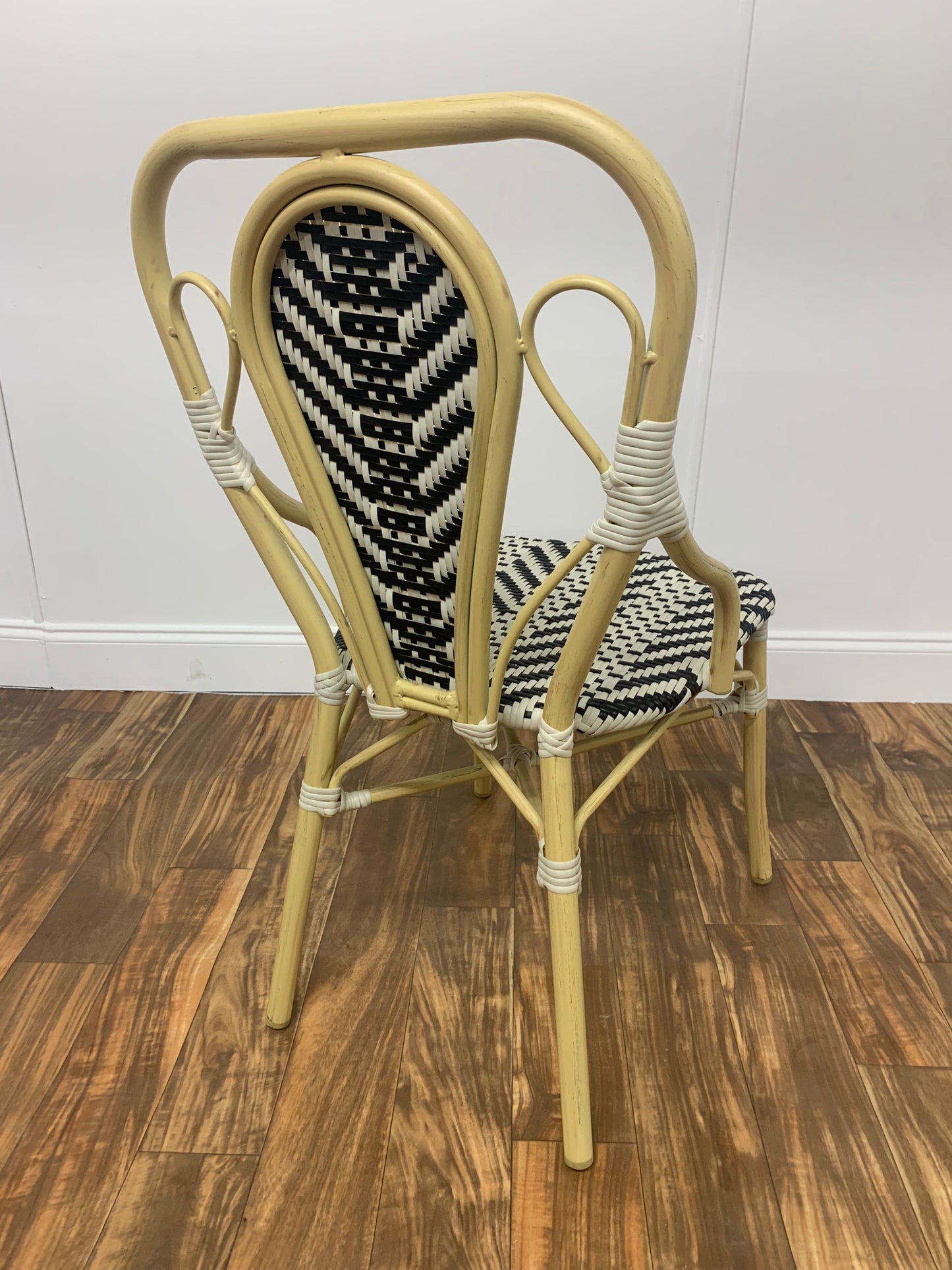 BLACK AND WHITE WICKER RATTAN DINING BISTRO CHAIR