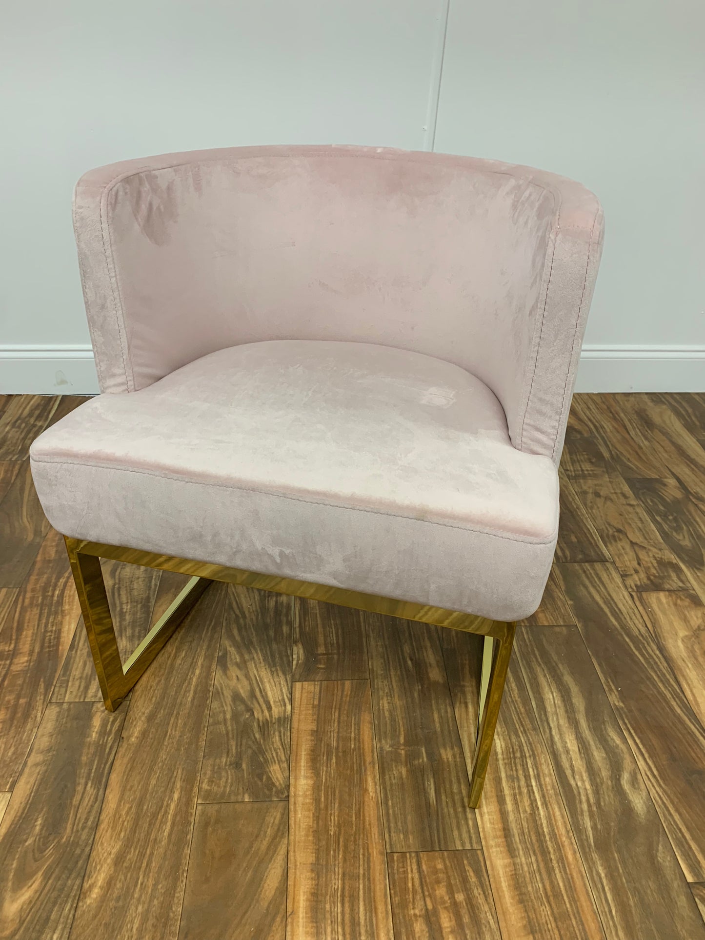BABY PINK VELVET CLUB CHAIR WITH GOLD LEGS