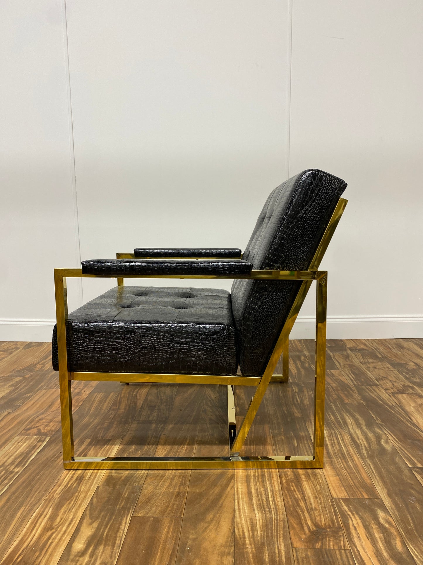BLACK ALLIGATOR SKIN ACCENT ARM CHAIR WITH GOLD LEGS