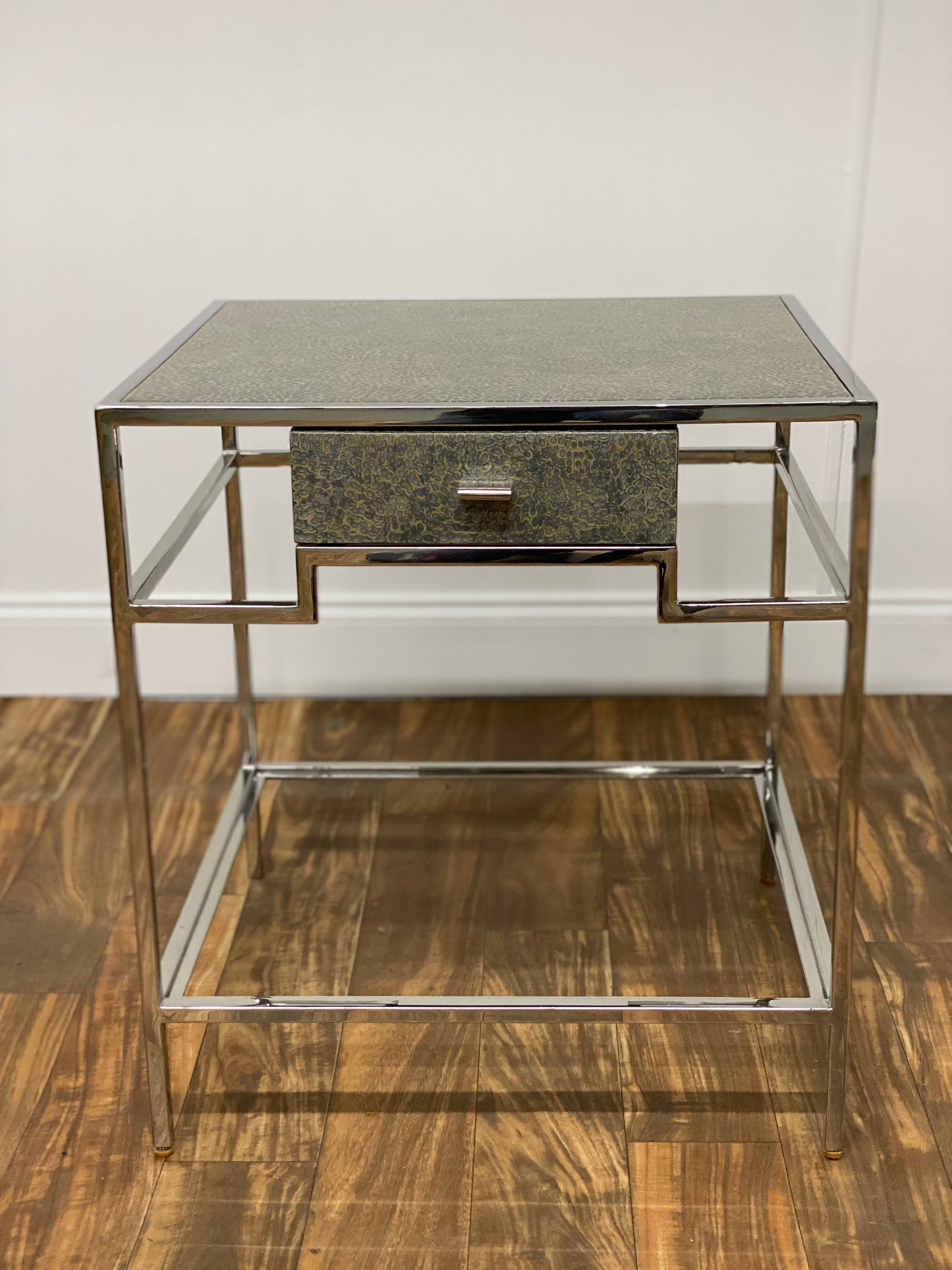 TEXTURED SILVER SIDE TABLE WITH DRAWER