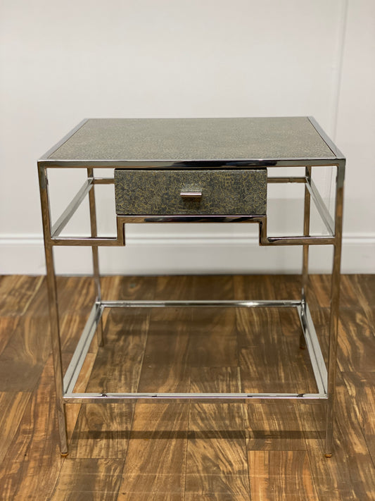 TEXTURED SILVER SIDE TABLE WITH DRAWER