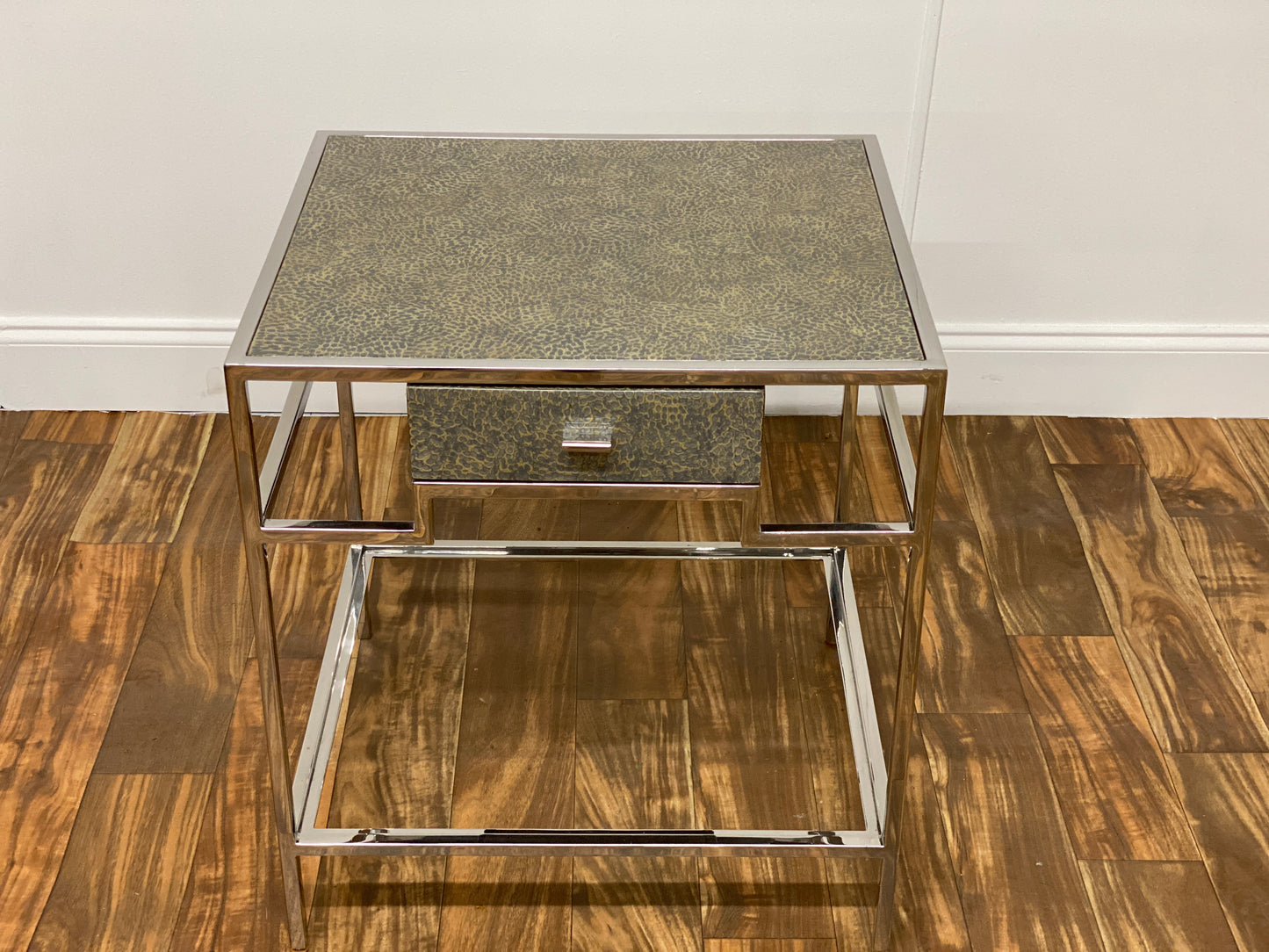 TEXTURED SILVER SIDE TABLE WITH DRAWER