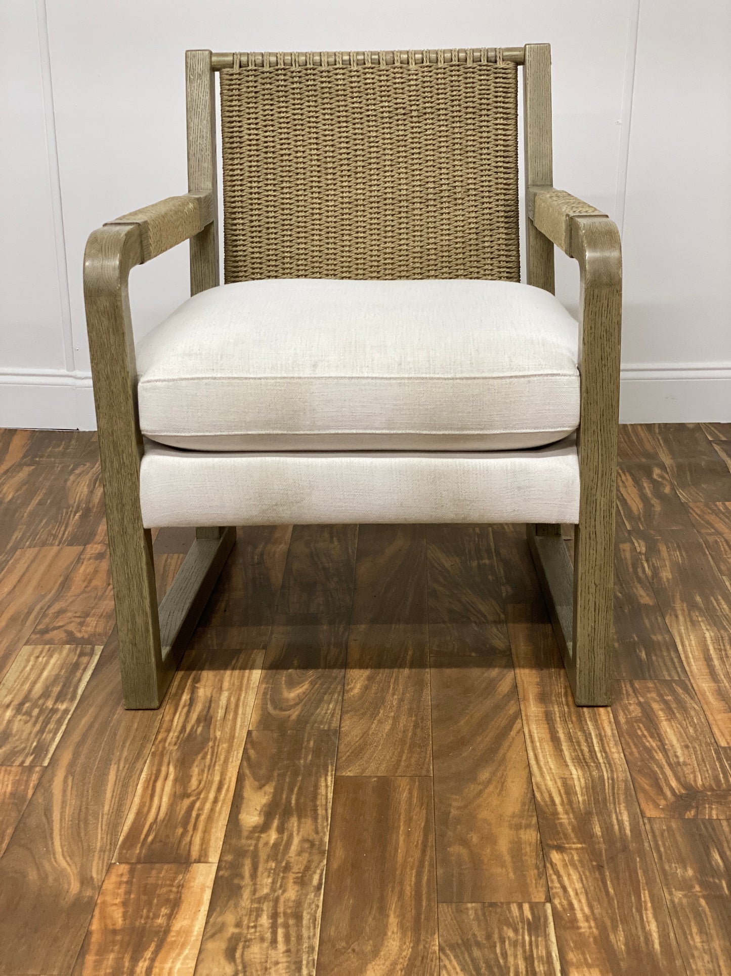 OAK ARM CHAIR WITH WICKER BACK AND SISAL ARM REST