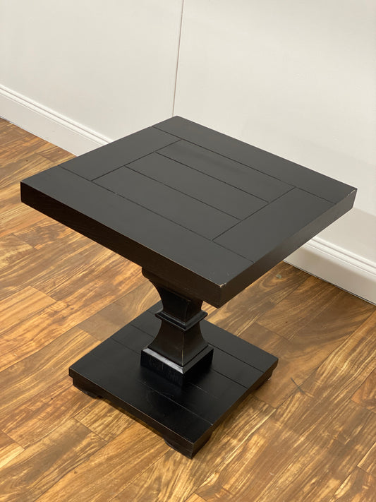 DARK WOOD SQUARE PEDESTAL ACCENT TABLE