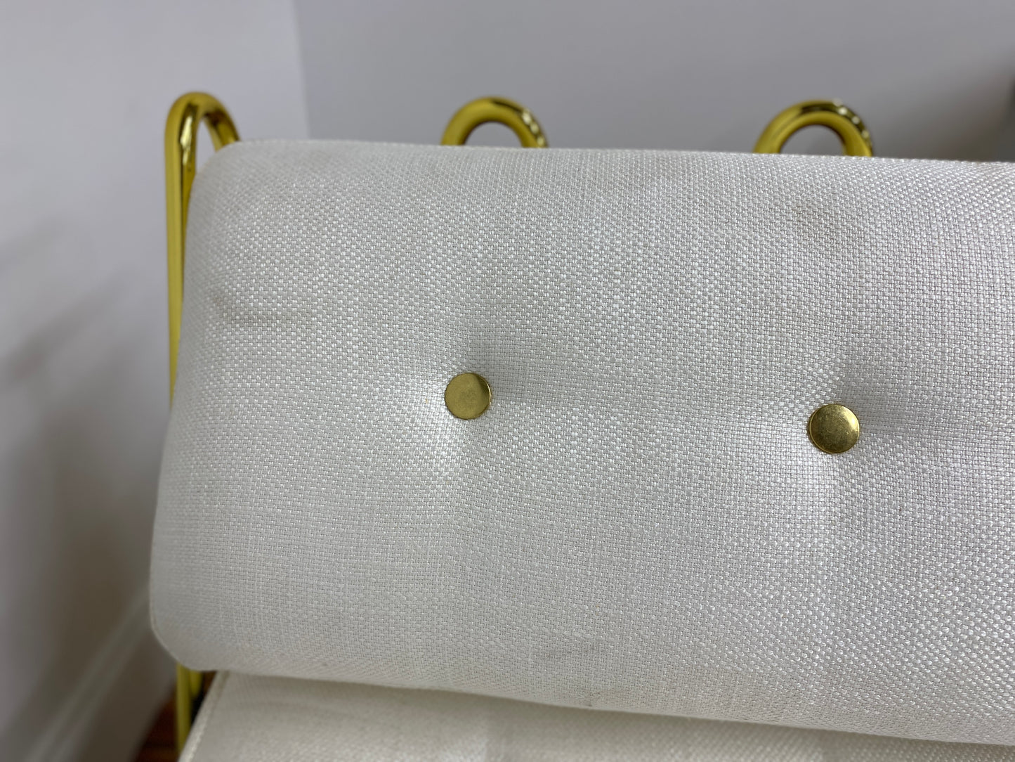 LOW GOLD METAL DAY BED LOUNGE WITH WHITE CUSHIONS