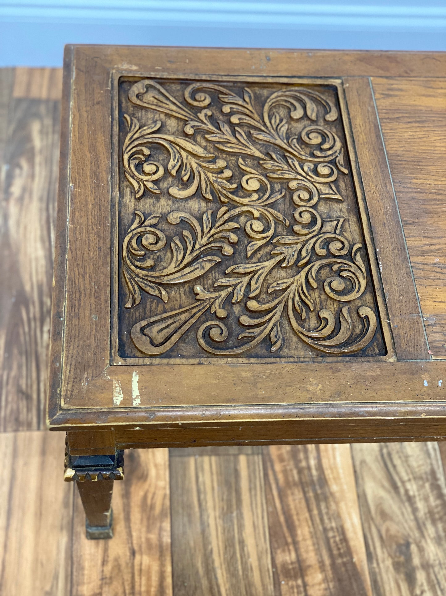 ENGRAVED WOOD LOW COFFEE TABLE